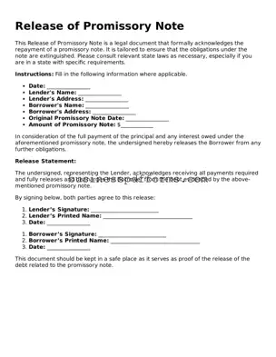 Attorney-Verified Release of Promissory Note Template