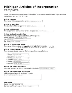 Free Michigan Articles of Incorporation Template