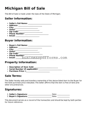 Free Michigan Bill of Sale Template