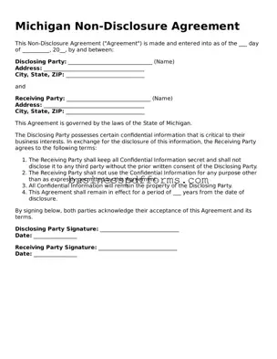 Free Michigan Non-disclosure Agreement Template