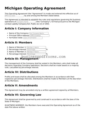 Free Michigan Operating Agreement Template