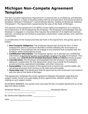 Free Michigan Non-compete Agreement Template