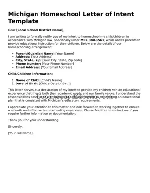 Free Michigan Homeschool Letter of Intent Template
