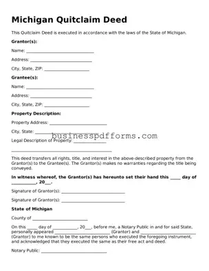 Free Michigan Quitclaim Deed Template