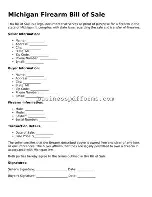 Free Michigan Firearm Bill of Sale Template