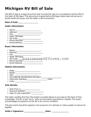 Free Michigan RV Bill of Sale Template