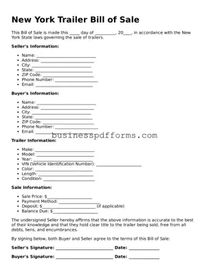 Free New York Trailer Bill of Sale Template