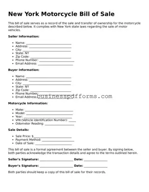 Free New York Motorcycle Bill of Sale Template
