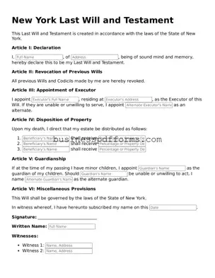 Free New York Last Will and Testament Template