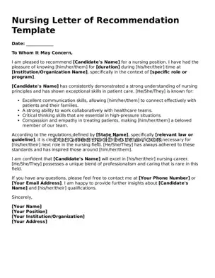 Attorney-Verified Nursing Letter of Recommendation Template