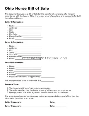 Free Ohio Horse Bill of Sale Template