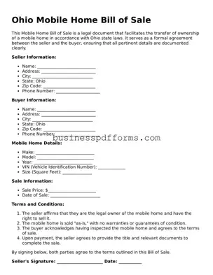 Free Ohio Mobile Home Bill of Sale Template