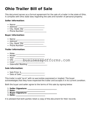 Free Ohio Trailer Bill of Sale Template