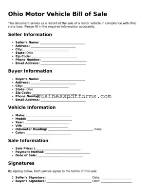 Free Ohio Motor Vehicle Bill of Sale Template