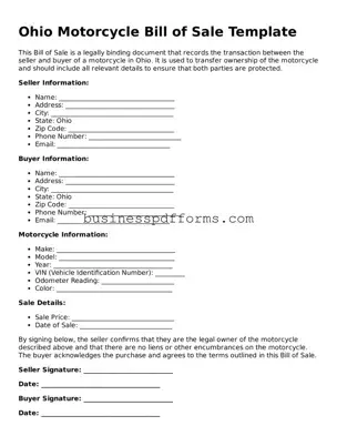 Free Ohio Motorcycle Bill of Sale Template