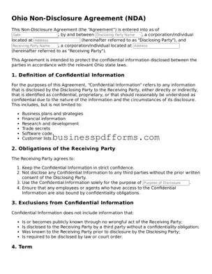 Free Ohio Non-disclosure Agreement Template