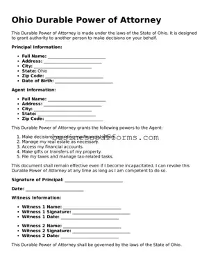Free Ohio Durable Power of Attorney Template