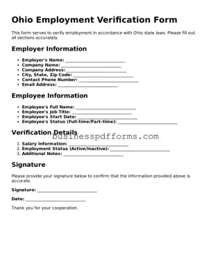 Free Ohio Employment Verification Template