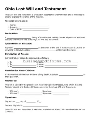 Free Ohio Last Will and Testament Template
