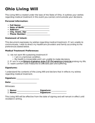 Free Ohio Living Will Template