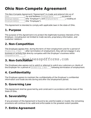 Free Ohio Non-compete Agreement Template
