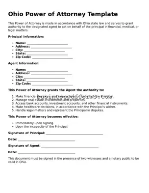 Free Ohio Power of Attorney Template