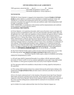 Fill in Your Owner Operator Lease Agreement Template