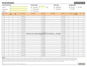 Fill in Your Electrical Panel Schedule Template