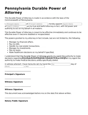 Free Pennsylvania Durable Power of Attorney Template