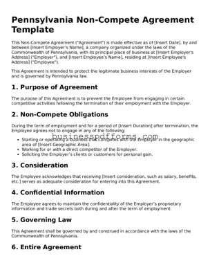 Free Pennsylvania Non-compete Agreement Template