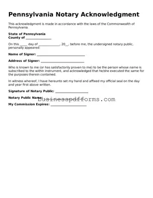 Free Pennsylvania Notary Acknowledgement Template