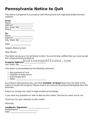 Free Pennsylvania Notice to Quit Template