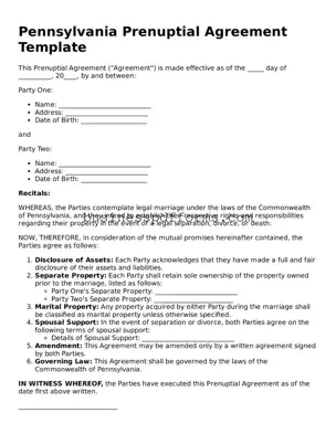 Free Pennsylvania Prenuptial Agreement Template