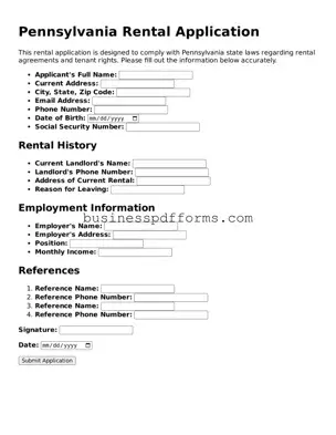 Free Pennsylvania Rental Application Template