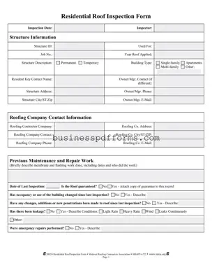 Fill in Your Roof Inspection Template