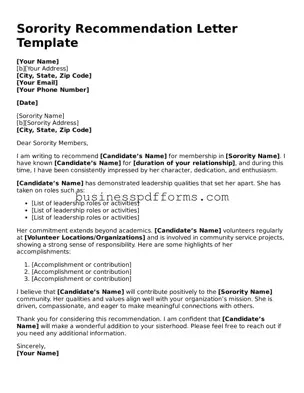 Attorney-Verified Sorority Recommendation Letter Template