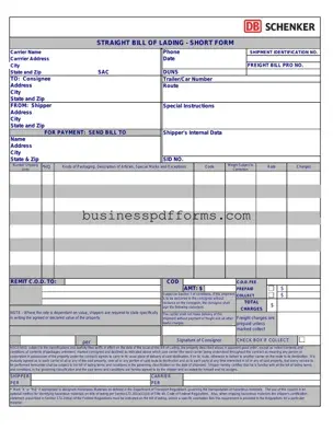Fill in Your Straight Bill Of Lading Template