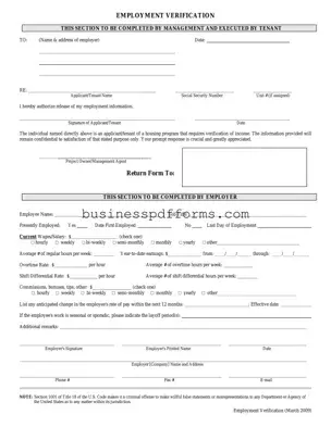 Fill in Your Employment verification form Template