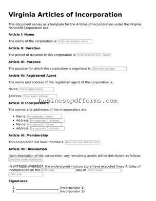 Free Virginia Articles of Incorporation Template