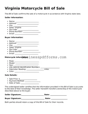 Free Virginia Motorcycle Bill of Sale Template