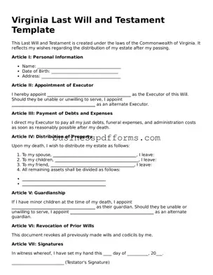 Free Virginia Last Will and Testament Template