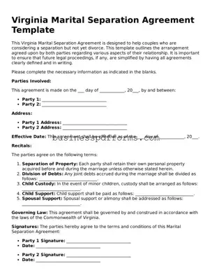 Free Virginia Marital Separation Agreement Template