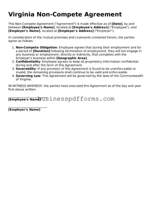 Free Virginia Non-compete Agreement Template
