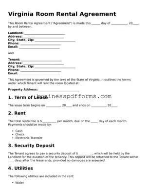 Free Virginia Room Rental Agreement Template