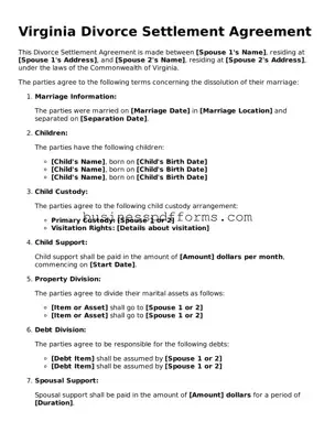 Free Virginia Divorce Settlement Agreement Template