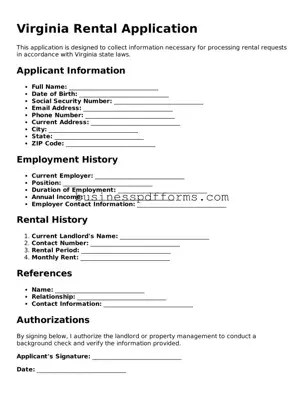 Free Virginia Rental Application Template
