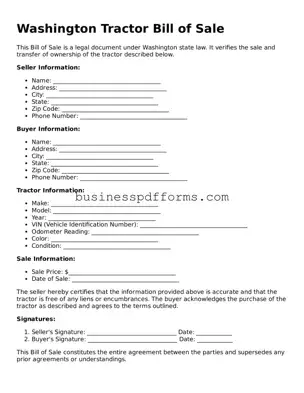 Free Washington Tractor Bill of Sale Template
