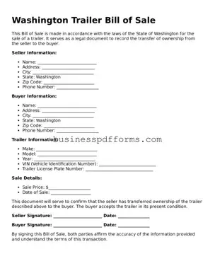 Free Washington Trailer Bill of Sale Template