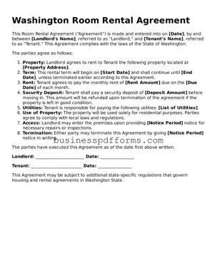 Free Washington Room Rental Agreement Template