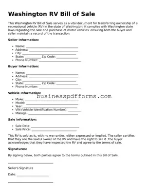 Free Washington RV Bill of Sale Template